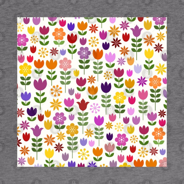 Scandinavian Style Colorful Flowers Pattern by NataliePaskell